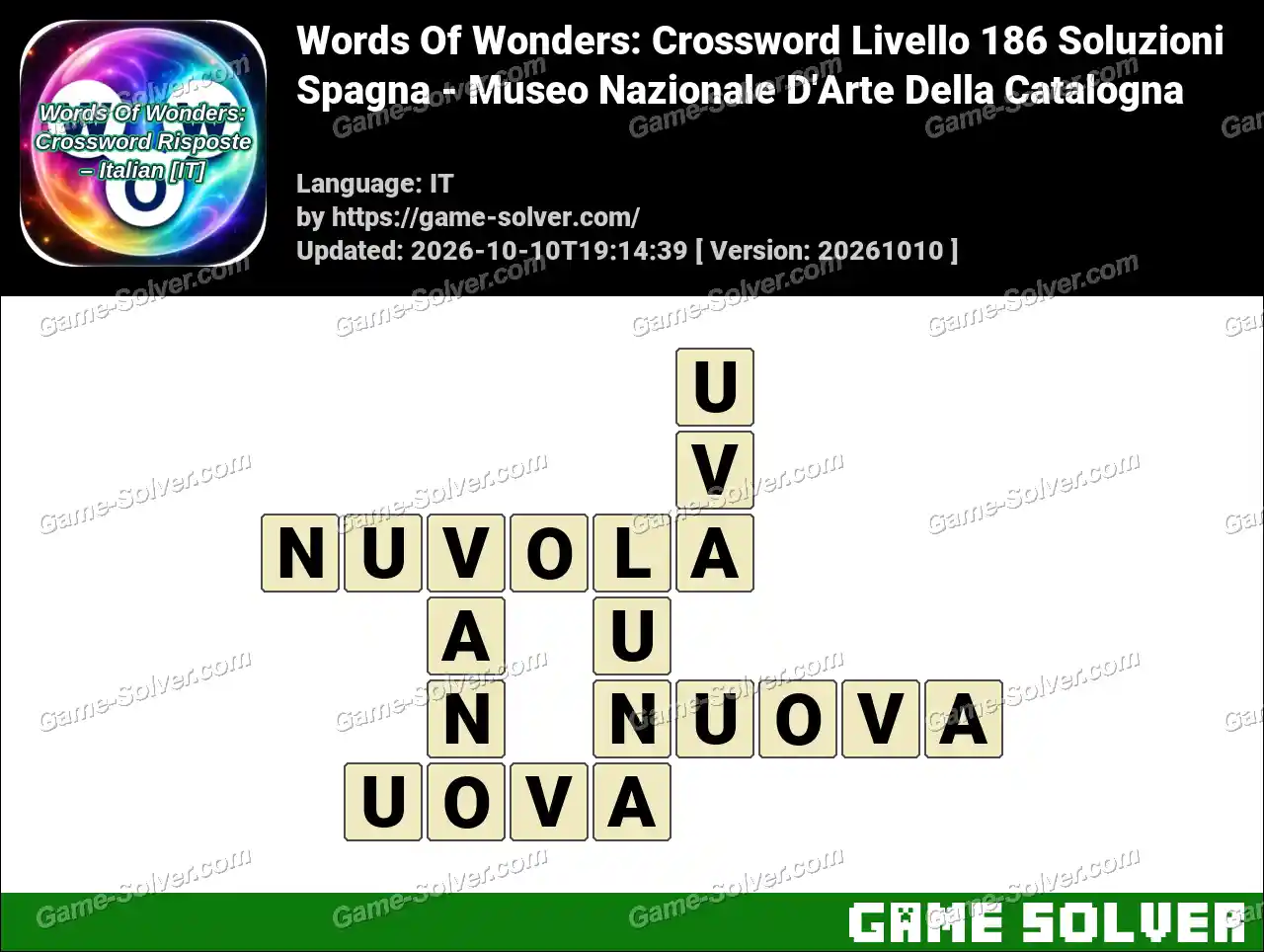 Words Of Wonders: Crossword Livello 186 Soluzioni – Spagna – Museo Nazionale D’Arte Della Catalogna